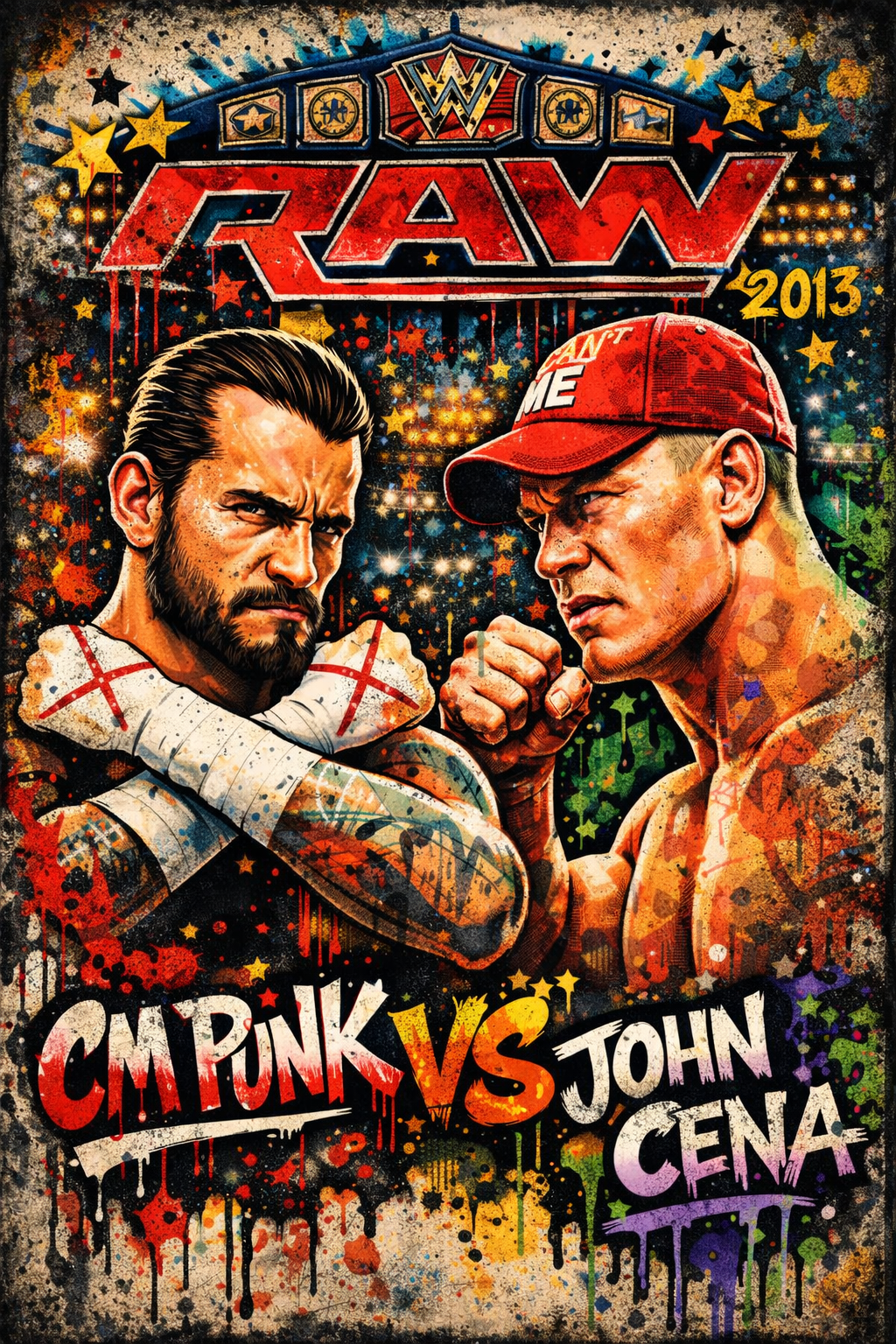 CM Punk vs John Cena โ WWE RAW Cartoon Poster | Kids-Style Wrestling Wall Art โ IBGSHOP Studio