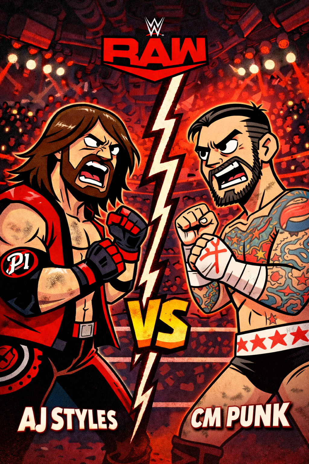 AJ Styles vs CM Punk – WWE RAW Showdown Poster | Anime Wrestling Wall Art – IBGSHOP Studio
