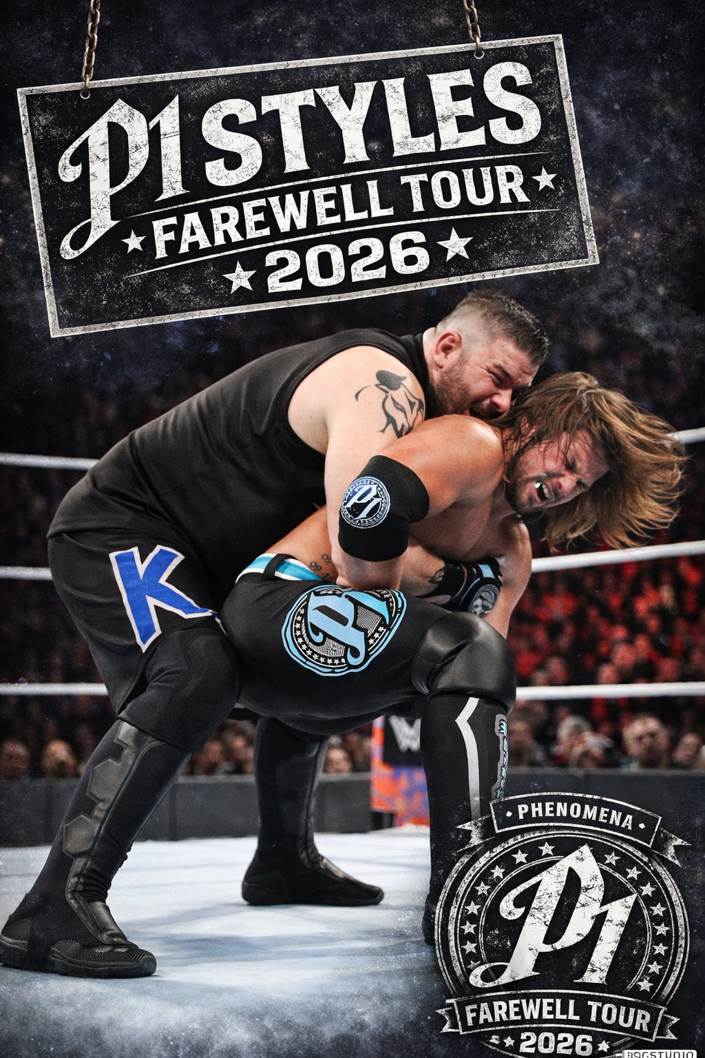 AJ Styles vs Kevin Owens & Sami Zayn – WWE Championship Handicap Match Poster | Farewell Tour 2026 – IBGSHOP Studio