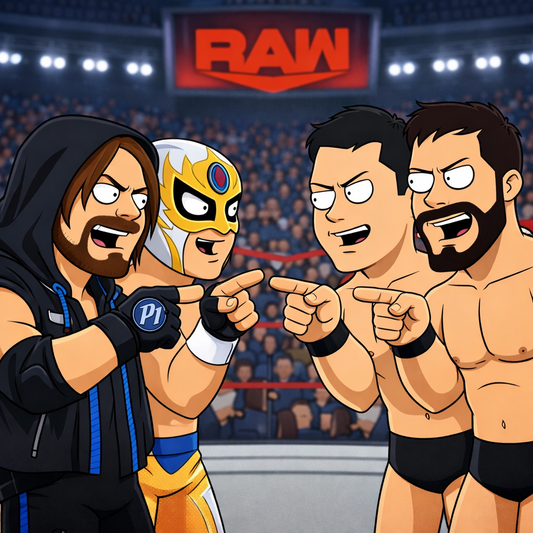 AJ Styles & Dragon Lee vs The Judgment Day – WWE RAW Family Guy Tag Team Poster | IBGSHOP Studio