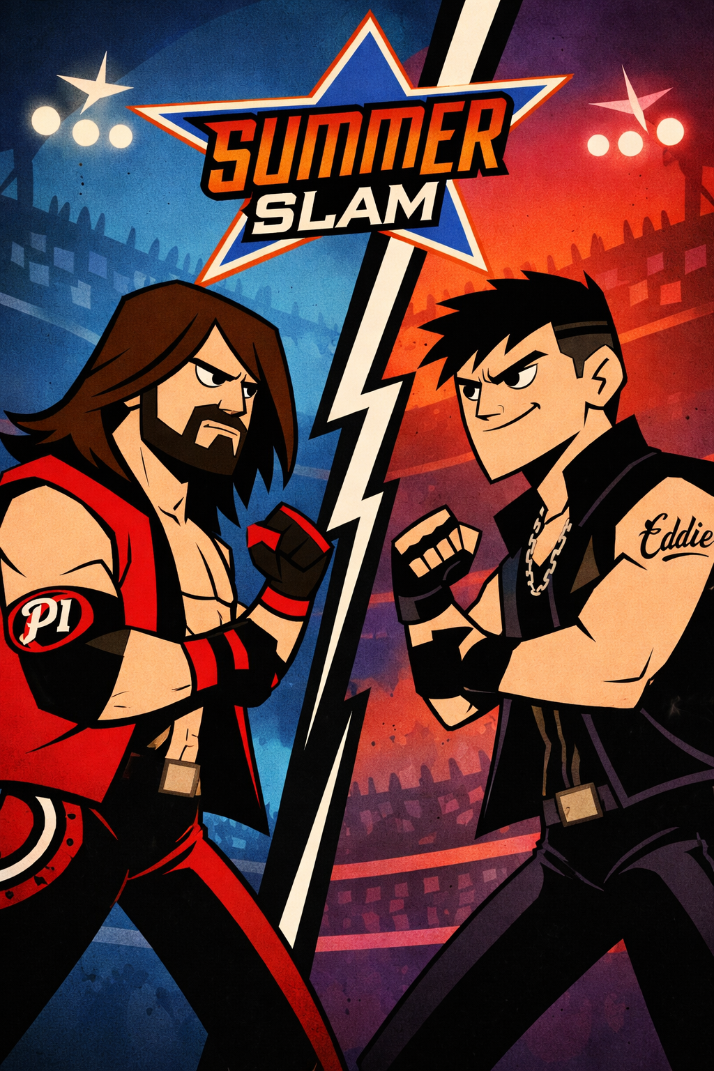 AJ Styles vs Dominik Mysterio – SummerSlam Samurai Jack Poster | WWE Wrestling Tribute Wall Art – IBGSHOP Studio