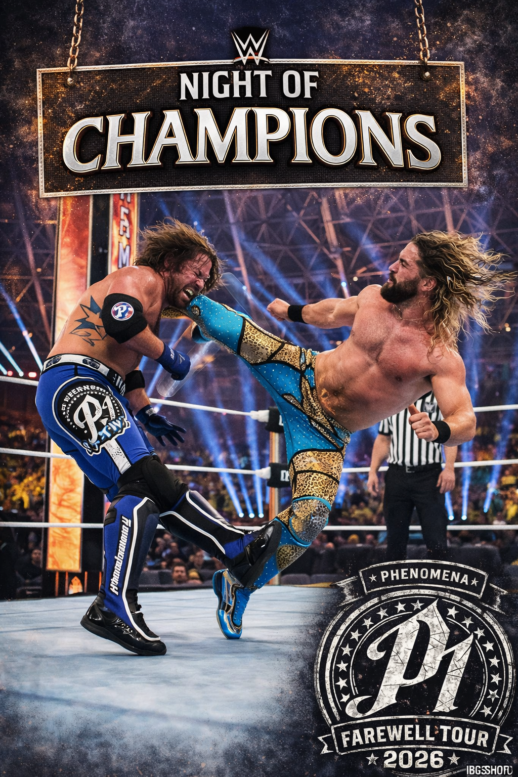 AJ Styles vs Seth Rollins – Night of Champions Poster | Farewell Tour 2026 WWE Tribute Wall Art – IBGSHOP Studio