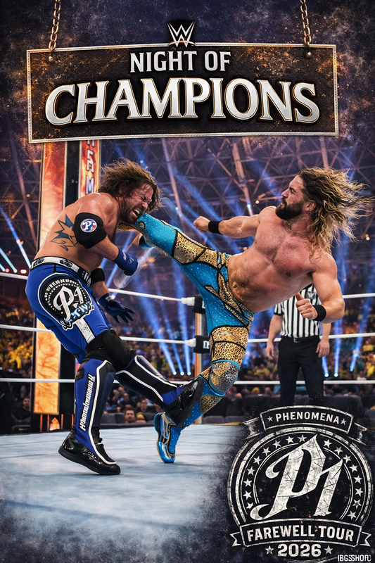 AJ Styles vs Seth Rollins – Night of Champions Poster | Farewell Tour 2026 WWE Tribute Wall Art – IBGSHOP Studio