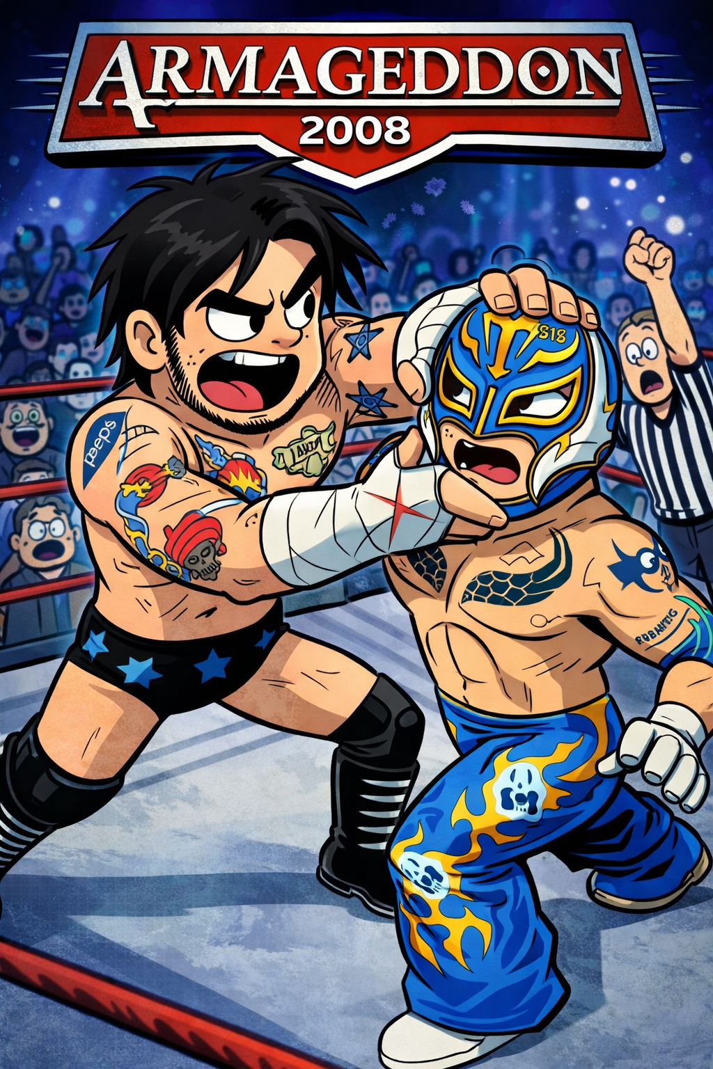 CM Punk vs Rey Mysterio – Armageddon 2008 Poster | Anime WWE Wrestling Tribute Wall Art – IBGSHOP Studio