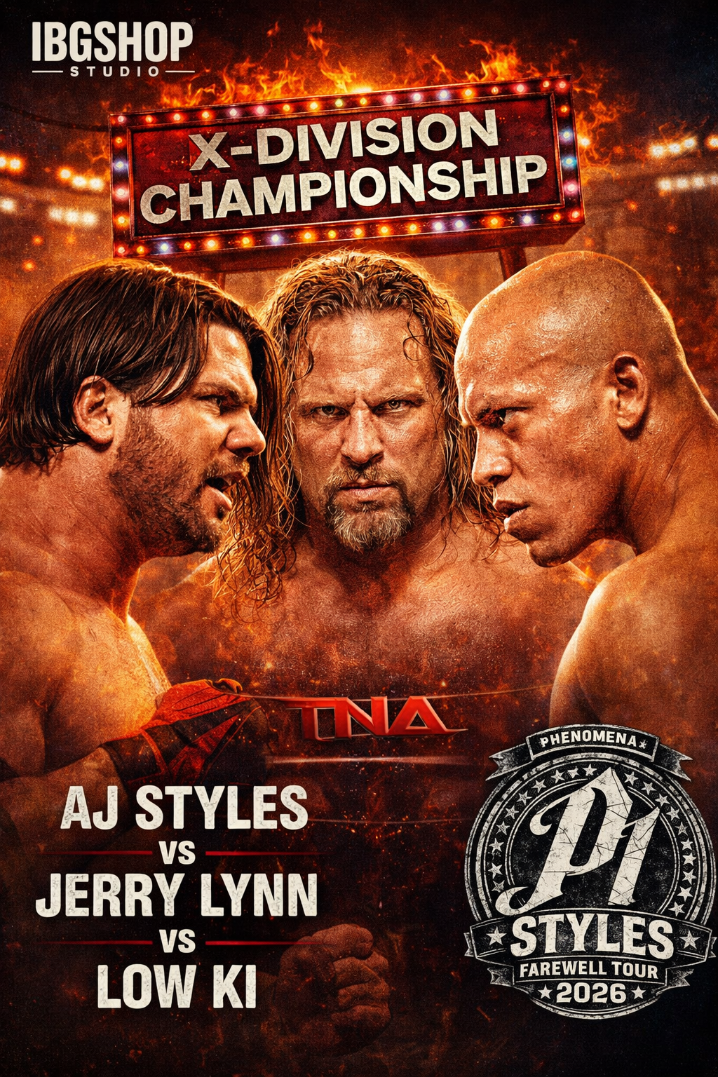 X-Division Championship: AJ Styles vs Jerry Lynn vs Low Ki – TNA Wrestling Poster