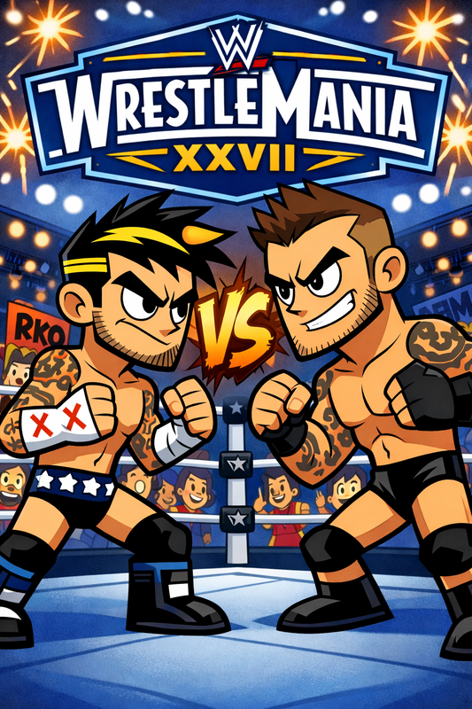 CM Punk vs Randy Orton – WrestleMania 27 Poster | Johnny Test WWE Wrestling Tribute Wall Art – IBGSHOP Studio