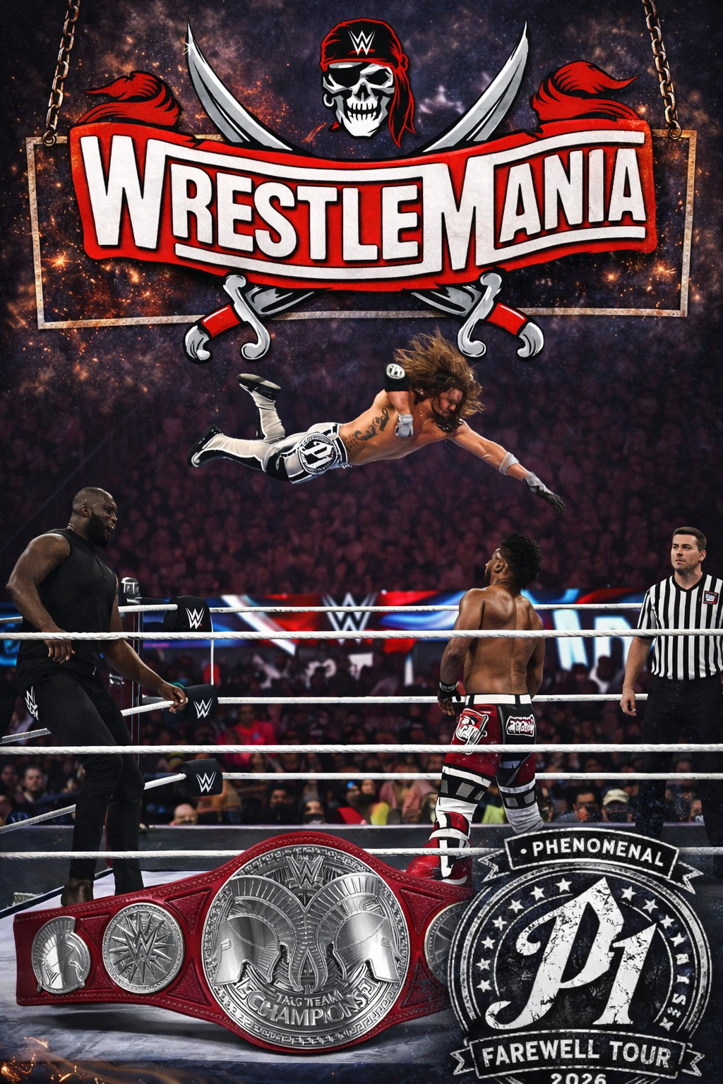 AJ Styles & Omos vs The New Day – WWE RAW Tag Team Championship Poster | Farewell Tour 2026 – IBGSHOP Studio