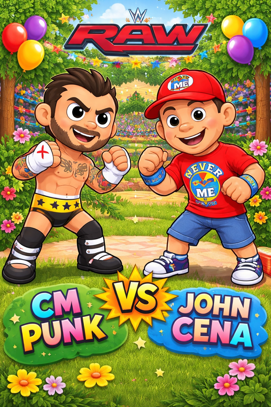 CM Punk vs John Cena – WWE RAW Cartoon Poster | Kids-Style Wrestling Wall Art – IBGSHOP Studio
