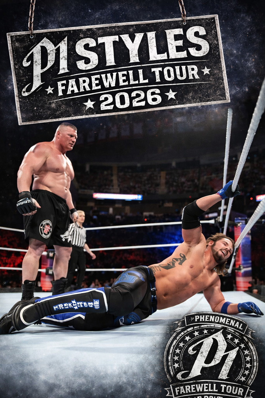 AJ Styles vs Brock Lesnar – Phenomenal Farewell Tour 2026 Poster | WWE Tribute Wall Art – IBGSHOP Studio