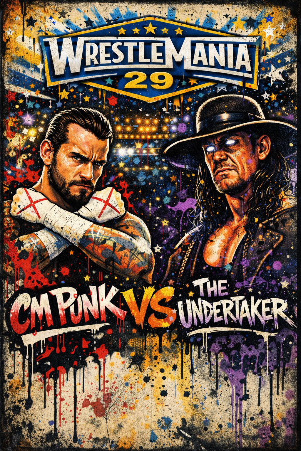 CM Punk vs The Undertaker – WrestleMania 29 Poster | WWE Wrestling Tribute Wall Art – IBGSHOP Studio