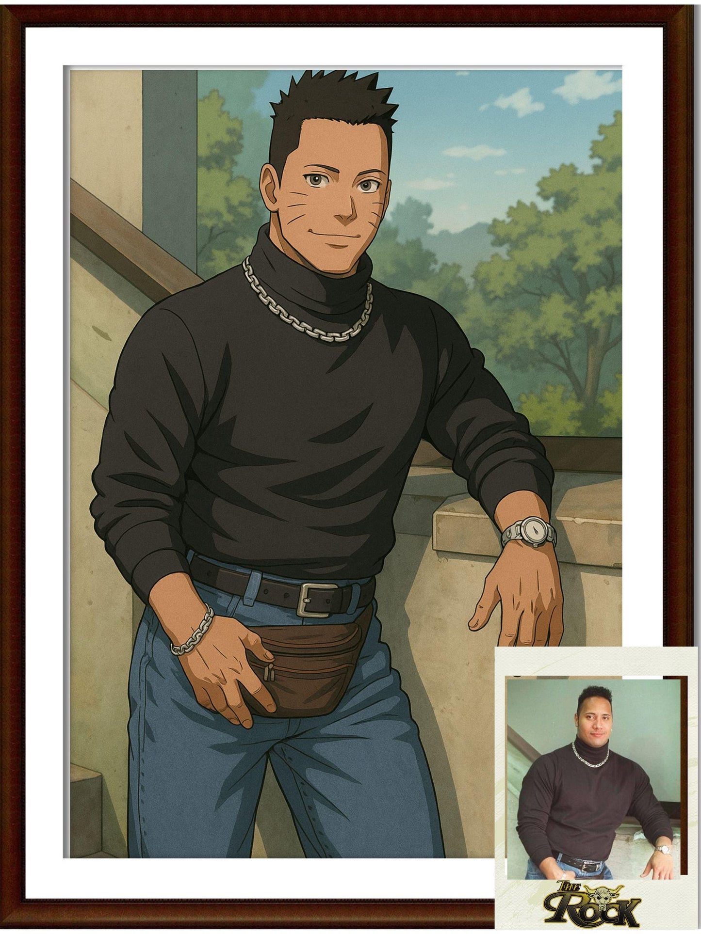 Naruto Style Portrait | Digital Anime WWE The Rock | Instant Download