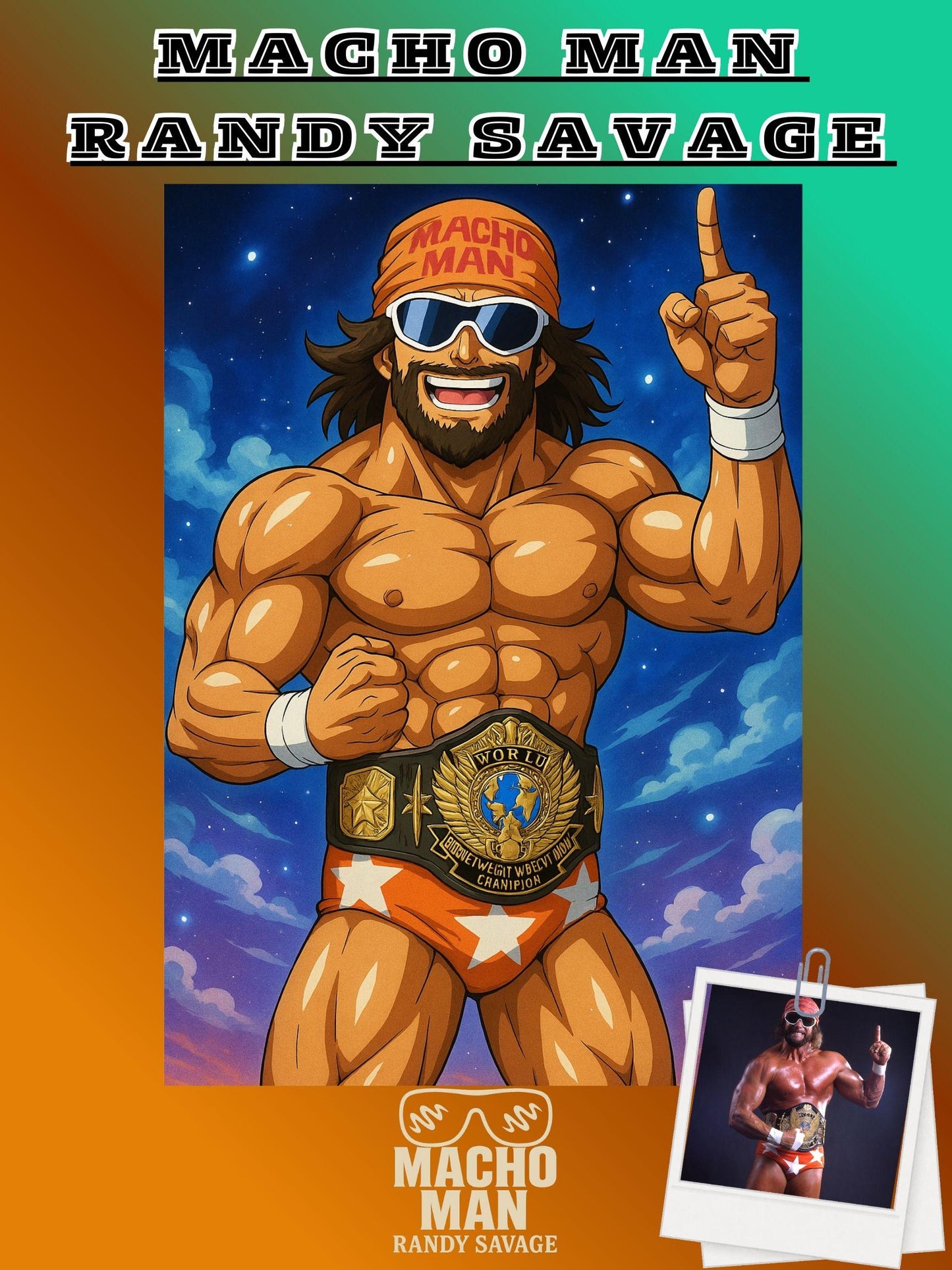 Dragon Ball Z Style Portrait | Digital Anime WWE “Macho Man” Randy Savage | Instant Download