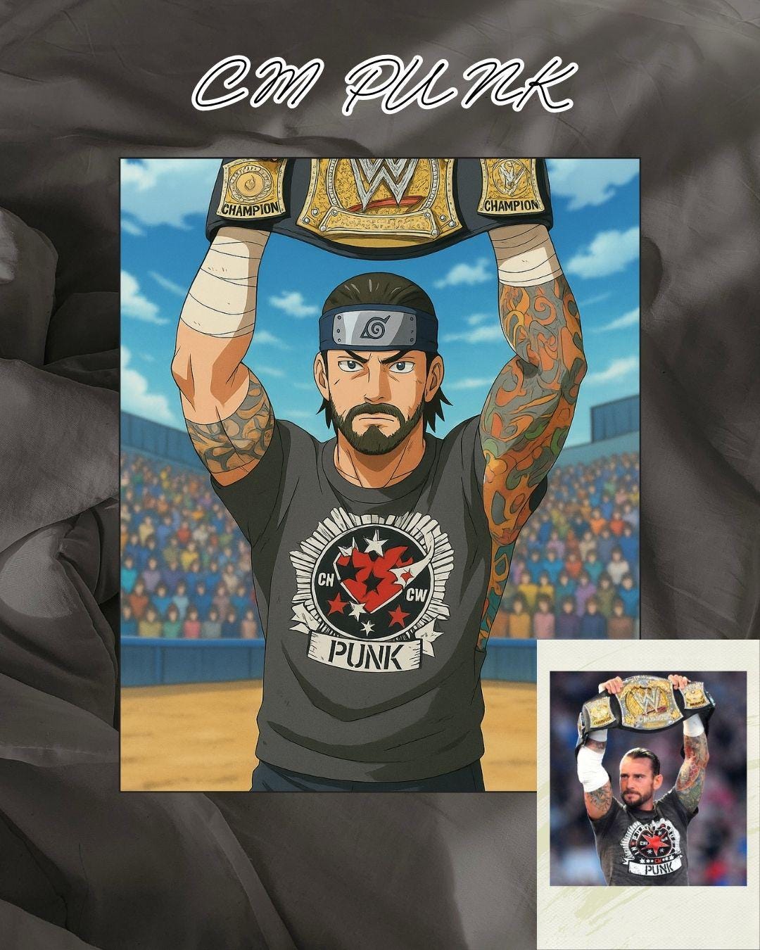 Naruto Style Portrait | Digital Anime WWE CM Punk | Instant Download