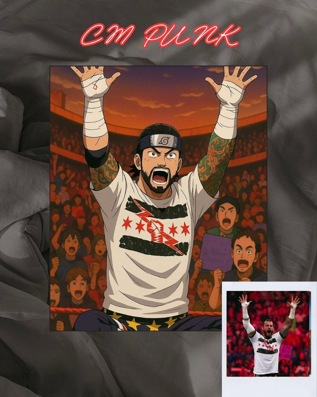 Naruto Style Portrait | Digital Anime WWE CM Punk | Instant Download