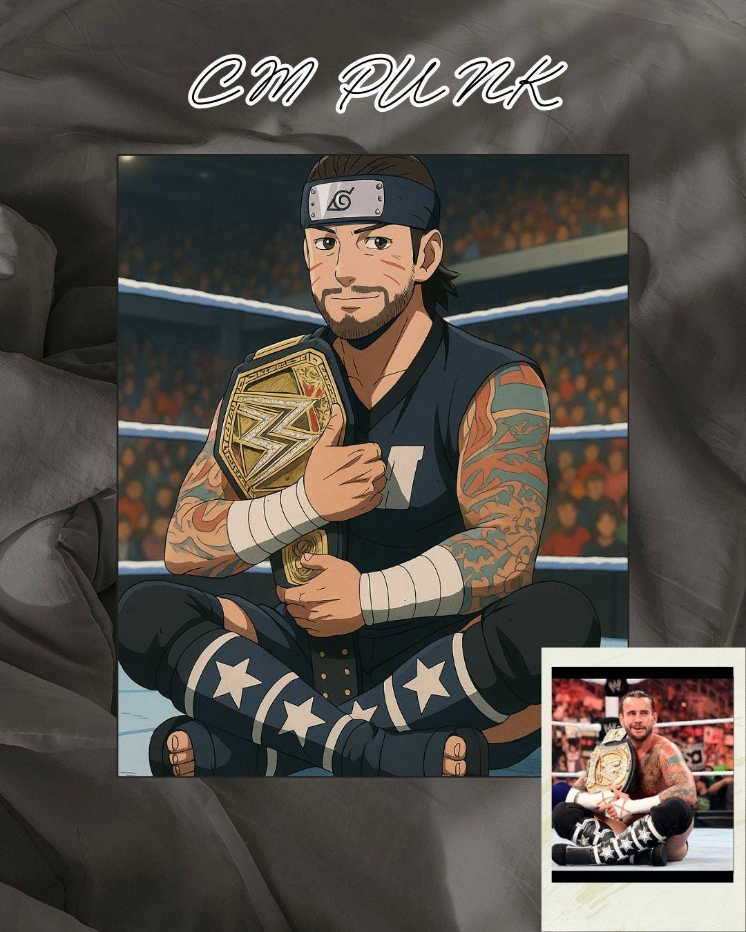 Naruto Style Portrait | Digital Anime WWE CM Punk | Instant Download