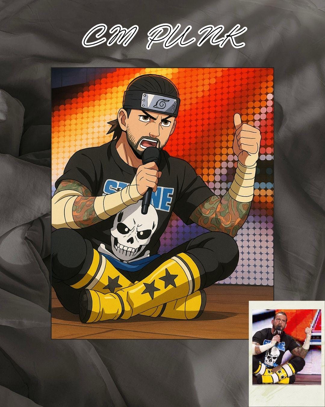 Naruto Style Portrait | Digital Anime WWE CM Punk | Instant Download